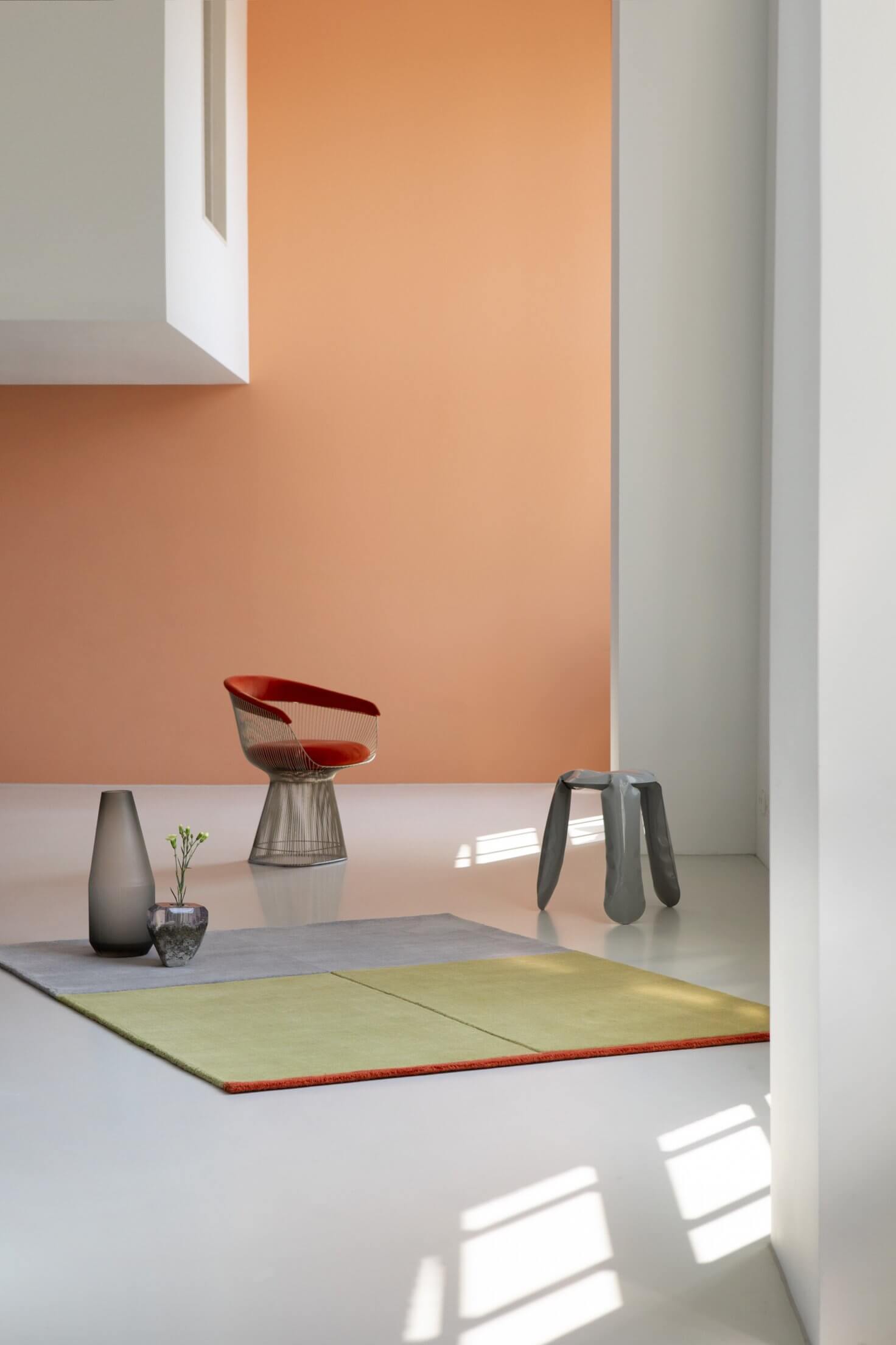 Alfombra de lana Decor State de diseño moderno en tonos grises, verdes y naranjas