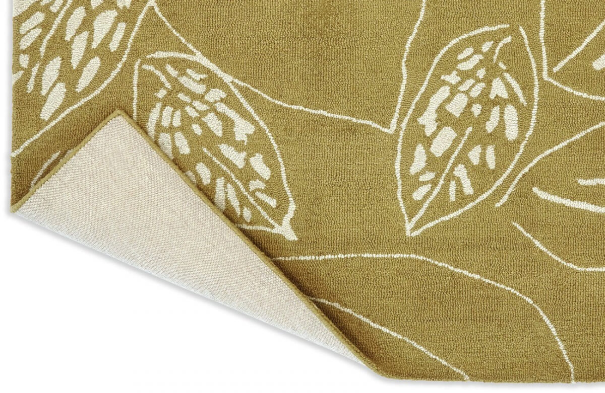 Alfombra lana Orto con diseño Scion floral en rojo mostaza o girs en Decorazone