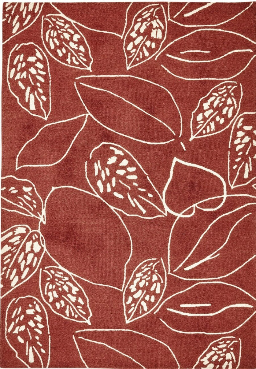 Alfombra lana Orto con diseño Scion floral en rojo mostaza o girs en Decorazone