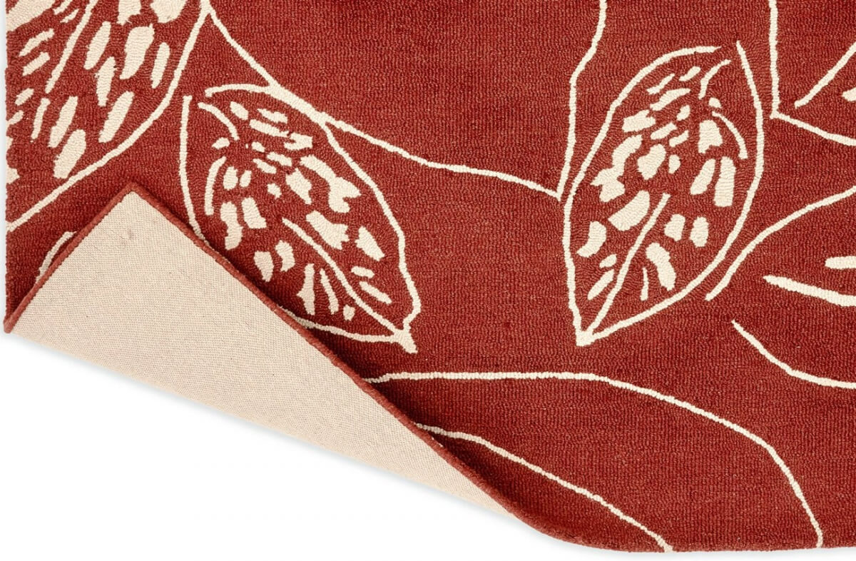 Alfombra lana Orto con diseño Scion floral en rojo mostaza o girs en Decorazone