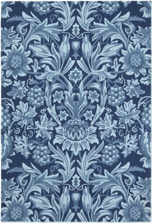 Alfombra de exterior con diseño floral azul Morris en Decorazone tienda de alfombras