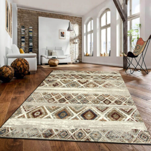 Alfombra acrílica con diseño geométrico vintage en tienda de alfombras Decorazone de Bilbao
