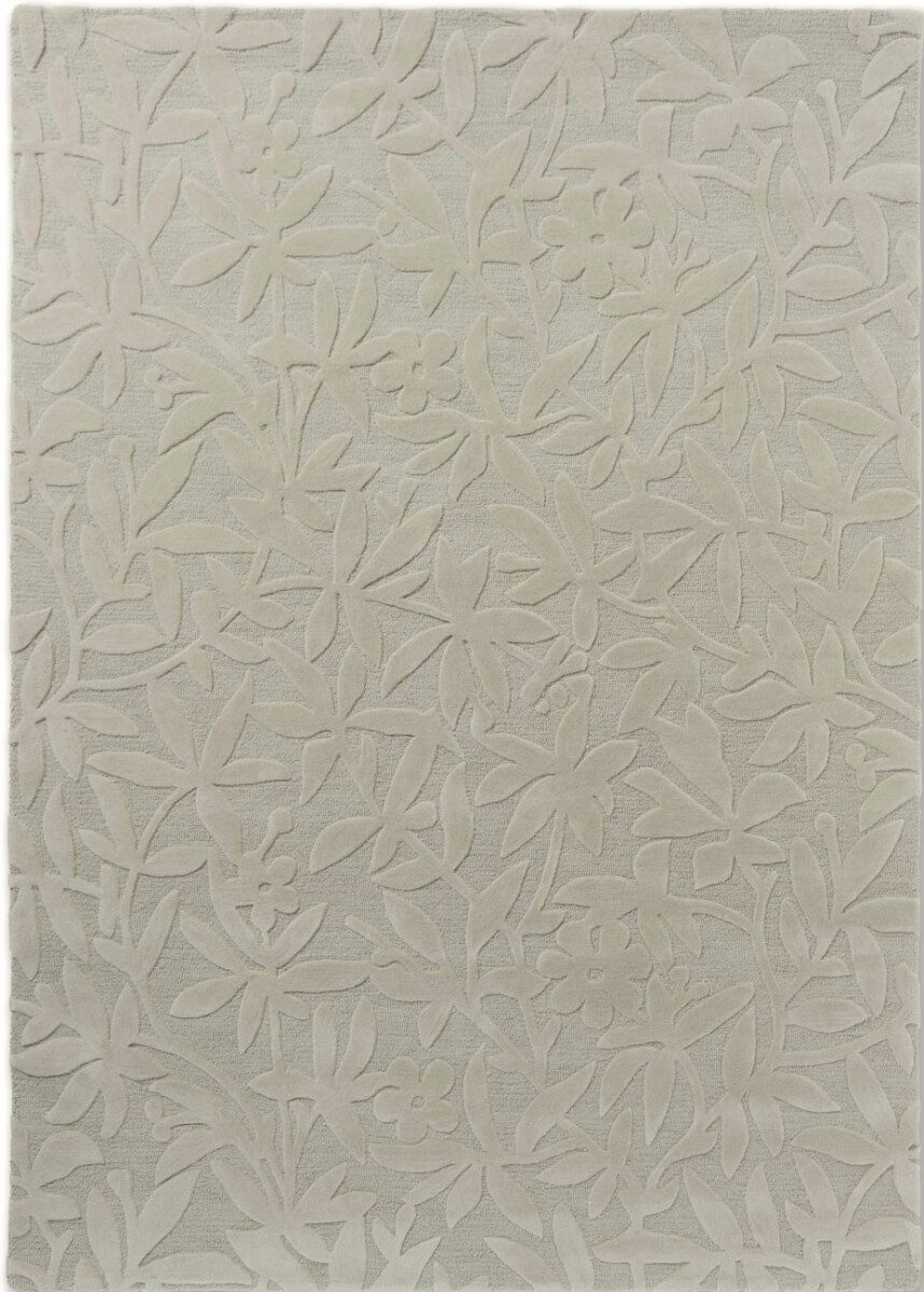 Alfombra Laura Ashley Cleavers de lana virgen, diseño floral tallado.