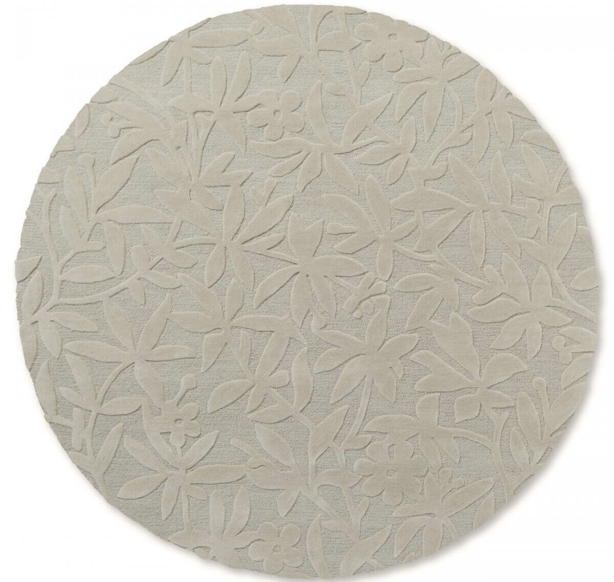 Alfombra redonda Laura Ashley Cleavers de lana virgen, diseño floral tallado.