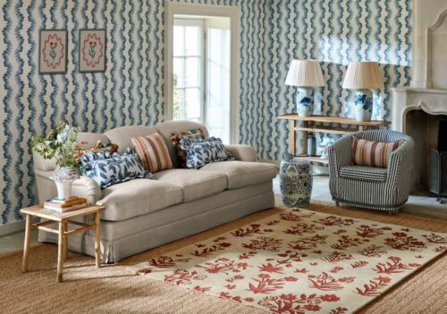 Alfombra de lana virgen Sanderson Woodland Glade con diseño floral.