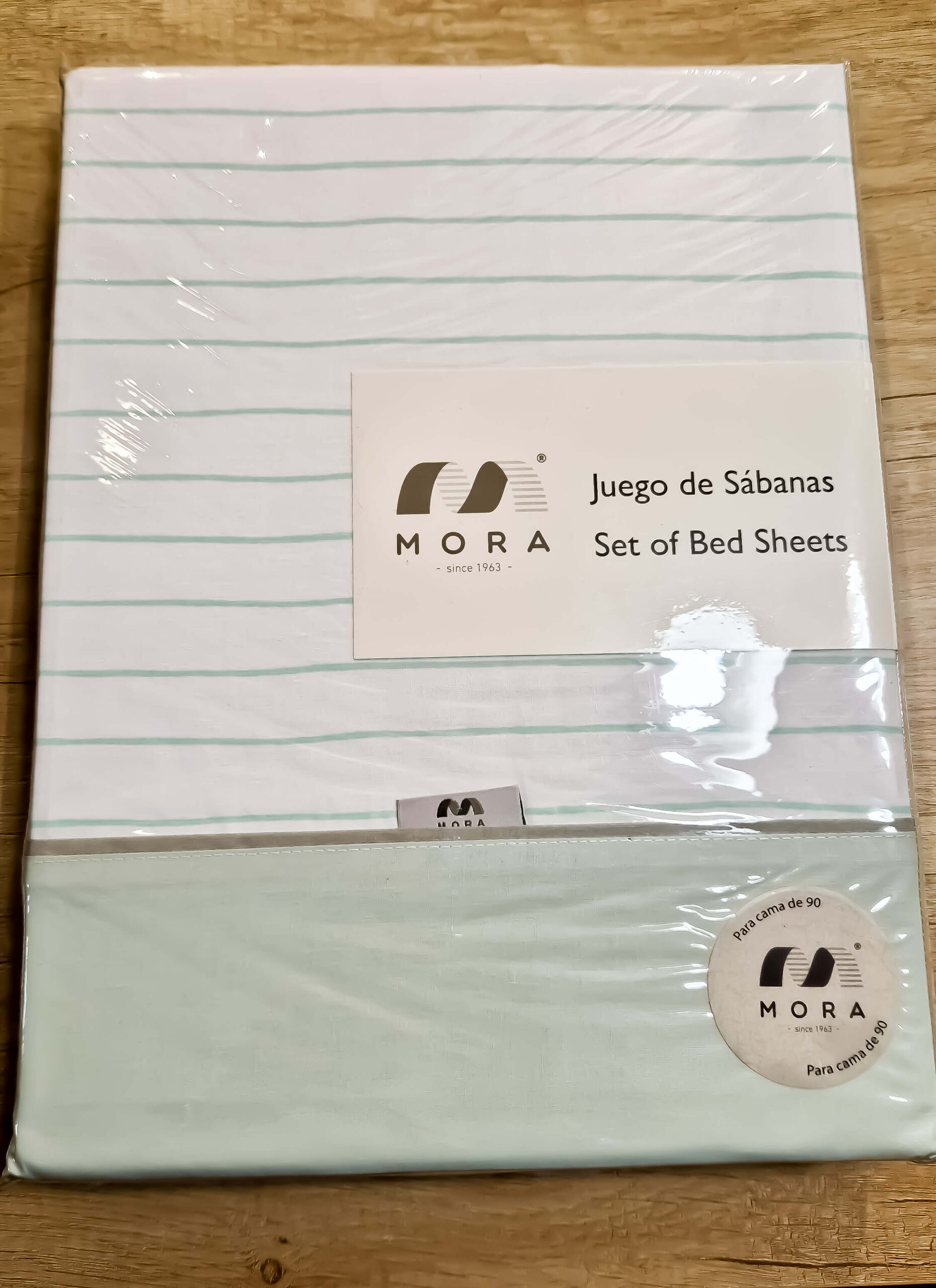 Juego de Sábanas Mora P61 Aqua algodón poliéster, rayas verde agua
